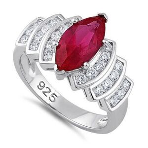 Marquise Cut Ruby Sterling Silver Ring Womens Size 11